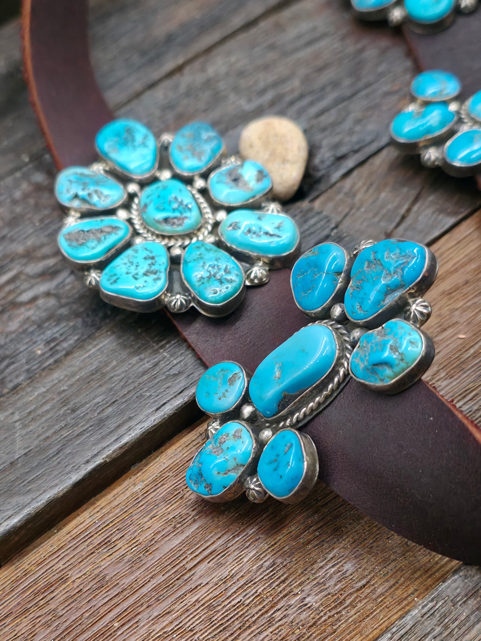 Sterling Silver Sleeping Beauty Turquoise Nugget Cluster Concho Belt - 44 in.