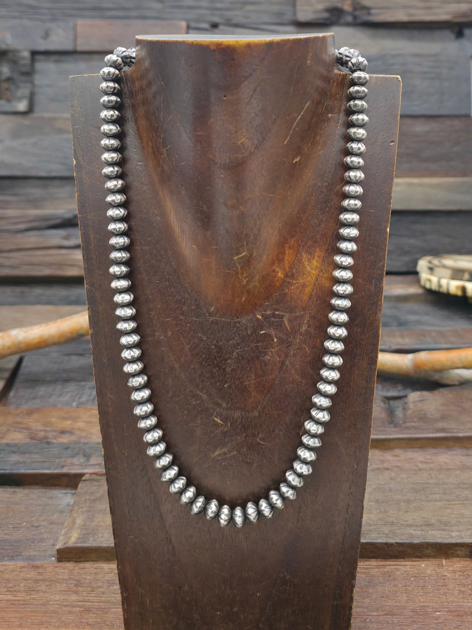 Fluted Sterling Silver Saucer Bead Necklace by Austin Haley - 20 in. 8 mm