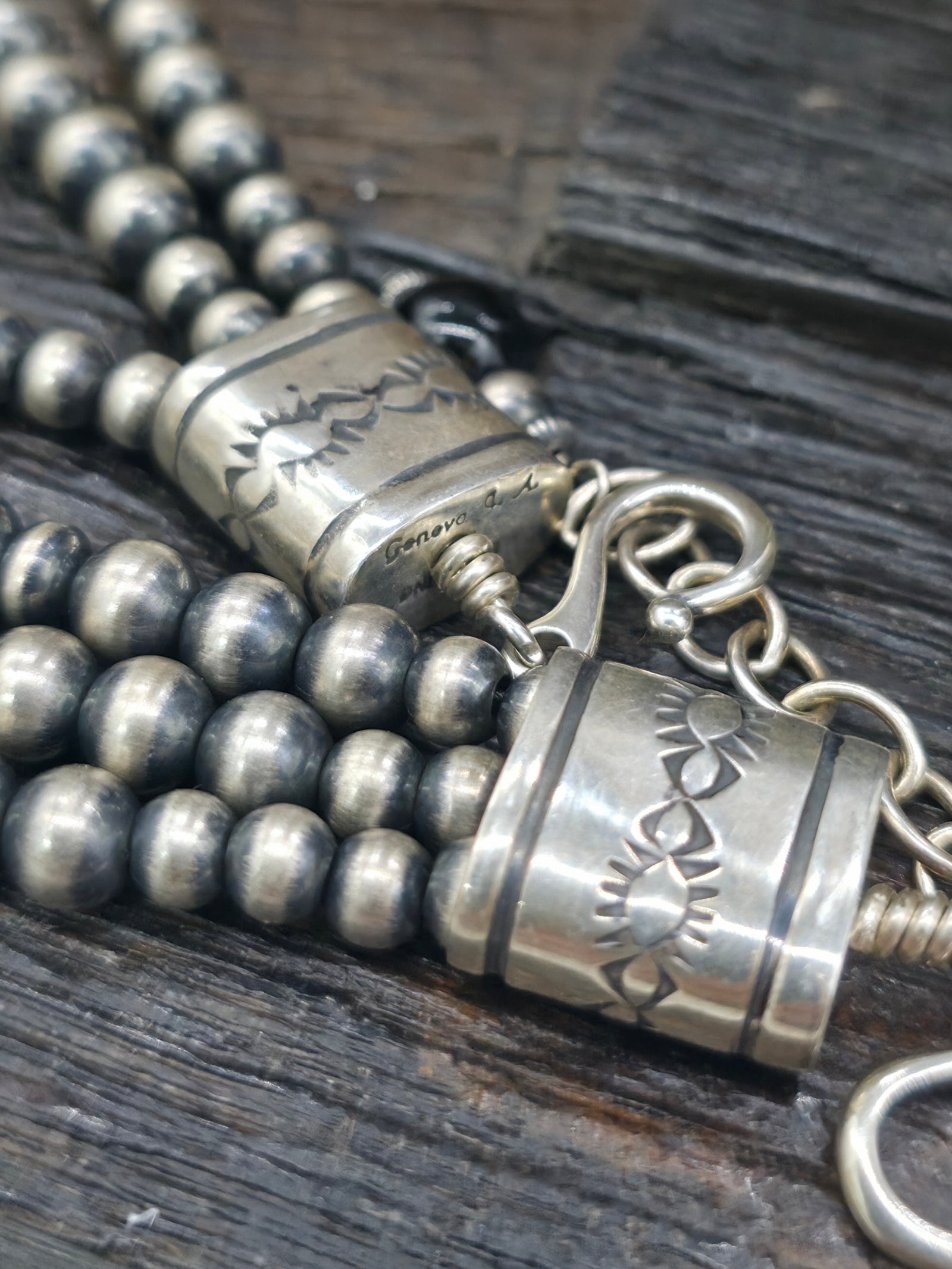 Three Strand Oxidized Sterling Silver and Onyx Bead Necklace and Earring Set by Geneva Apachito - 18 in. plus 3 in. Extender