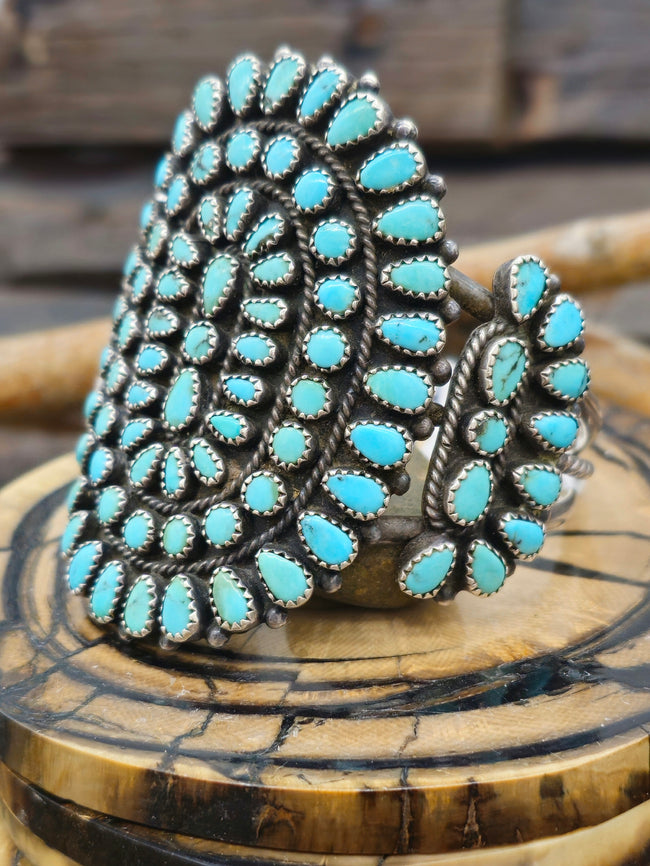 Vintage/Estate Sterling Silver Turquoise Cluster Cuff - 6 1/2 in