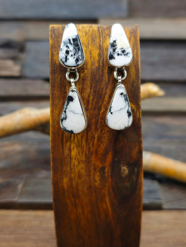 White Buffalo Sterling Silver Teardrop Post Earrings by J. Nelson