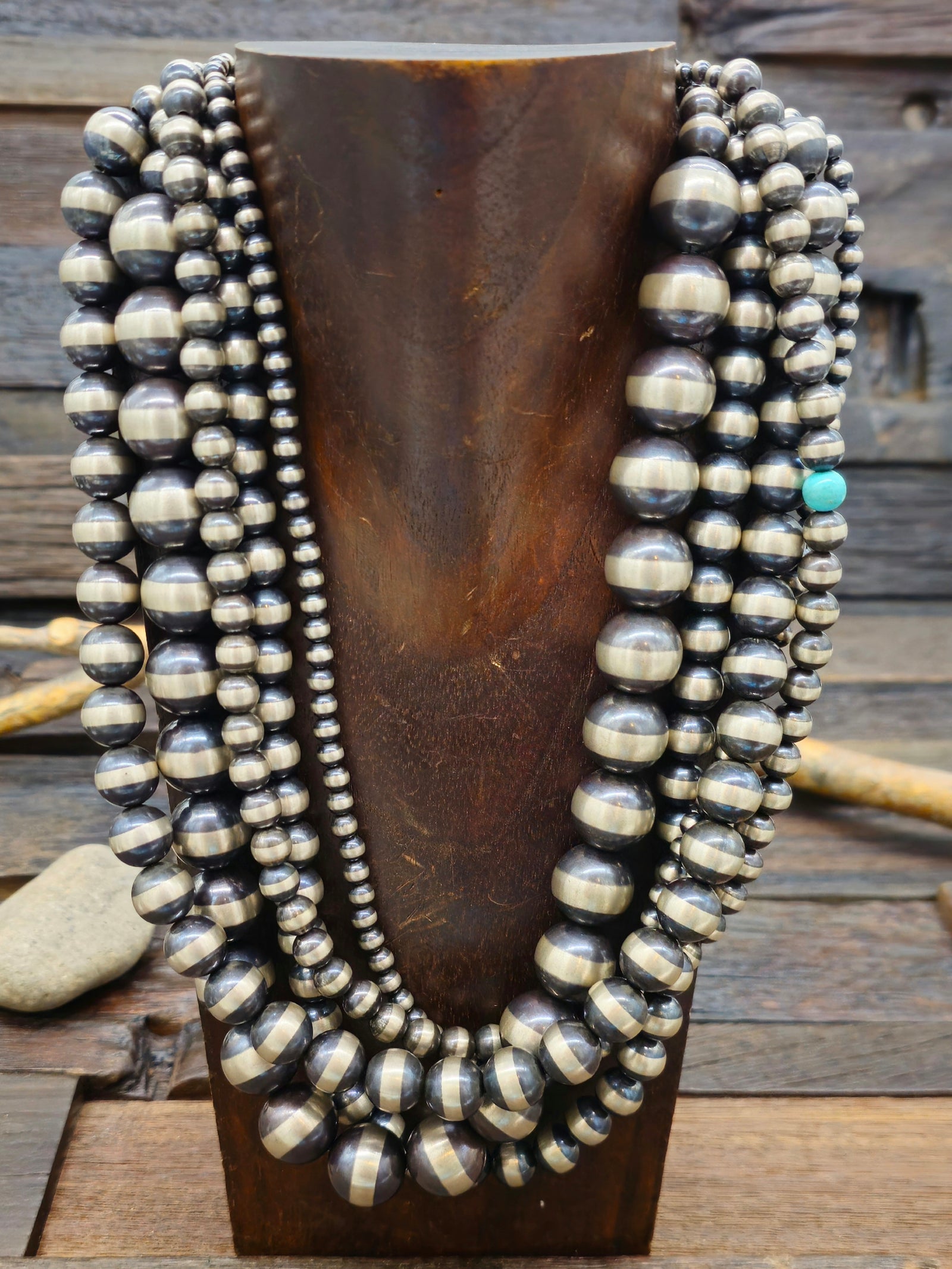 5 Strand Oxidized Sterling Silver Bead Necklace - 20 in.