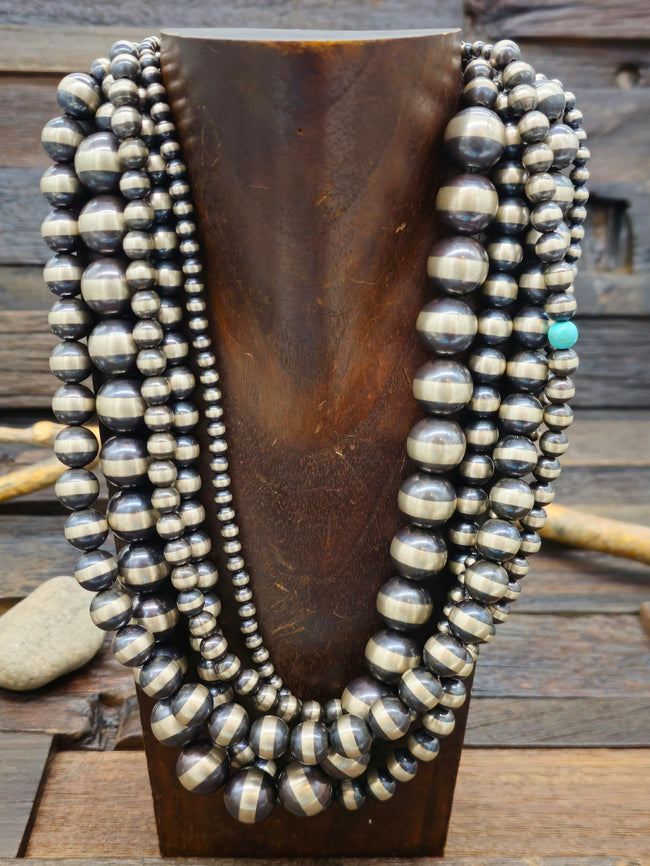 5 Strand Oxidized Sterling Silver Bead Necklace - 20 in.