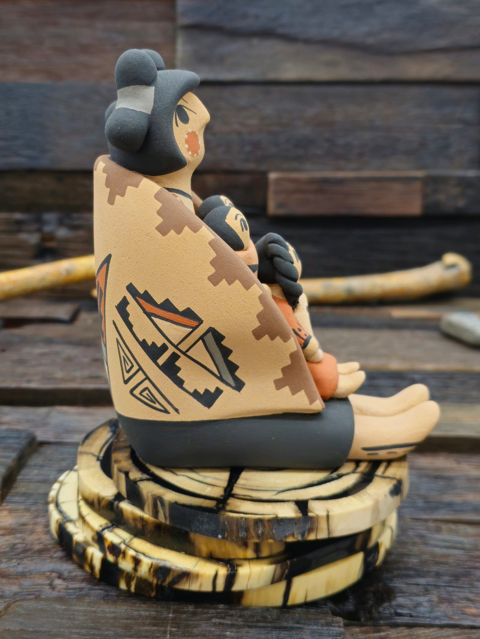 Jemez Storyteller Figurine with Girl, Two Infants, and Basket by Chrislyn Fragua - 5 1/2" by 4" by 3"