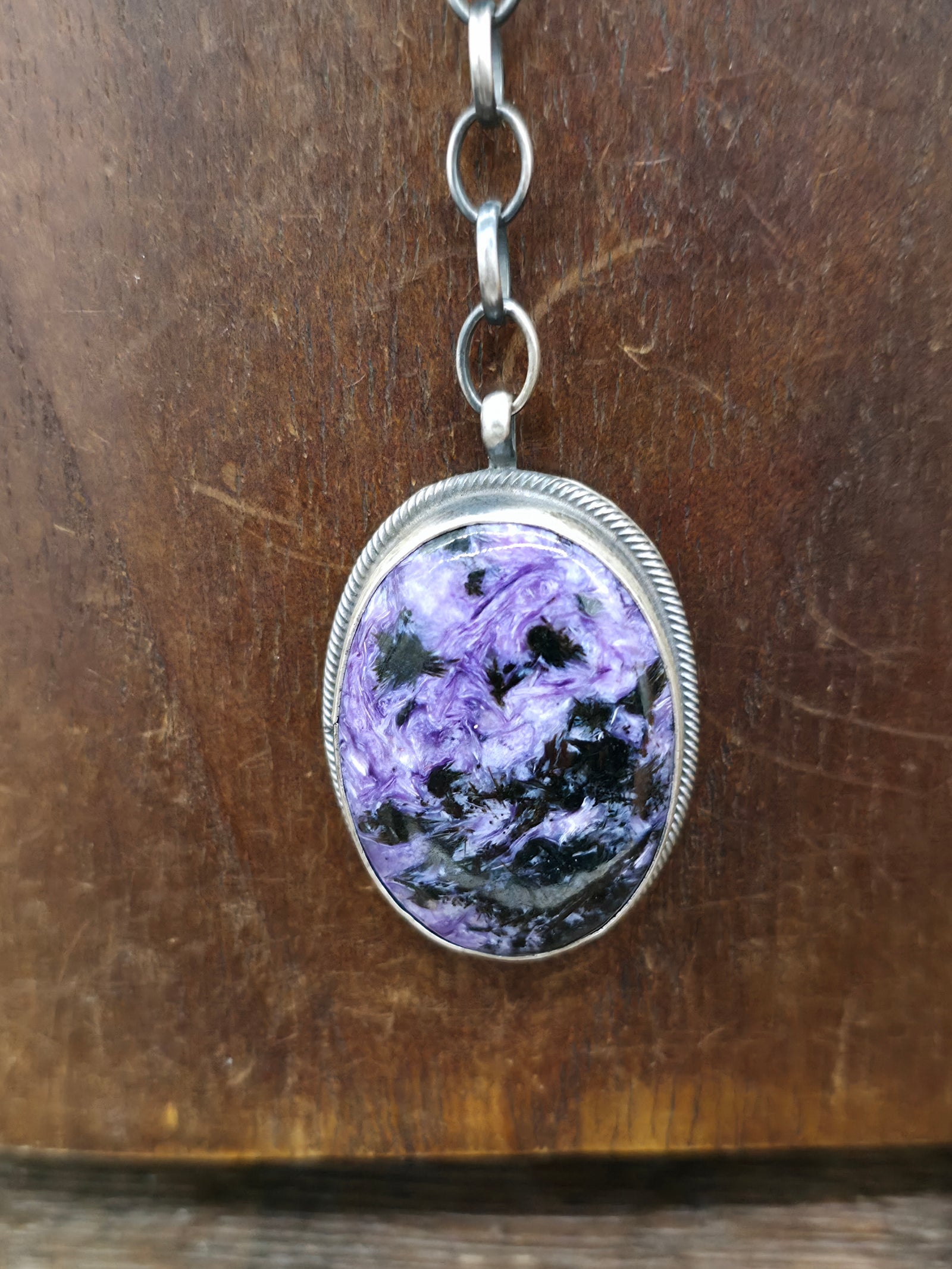 Sterling Silver and Charoite Lariat Necklace with 1912 Quarter - 18 in.