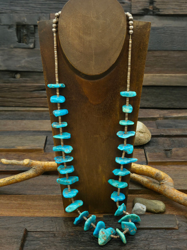 Graduated Turquoise Nugget and Heishi Shell Necklace - 29 in.