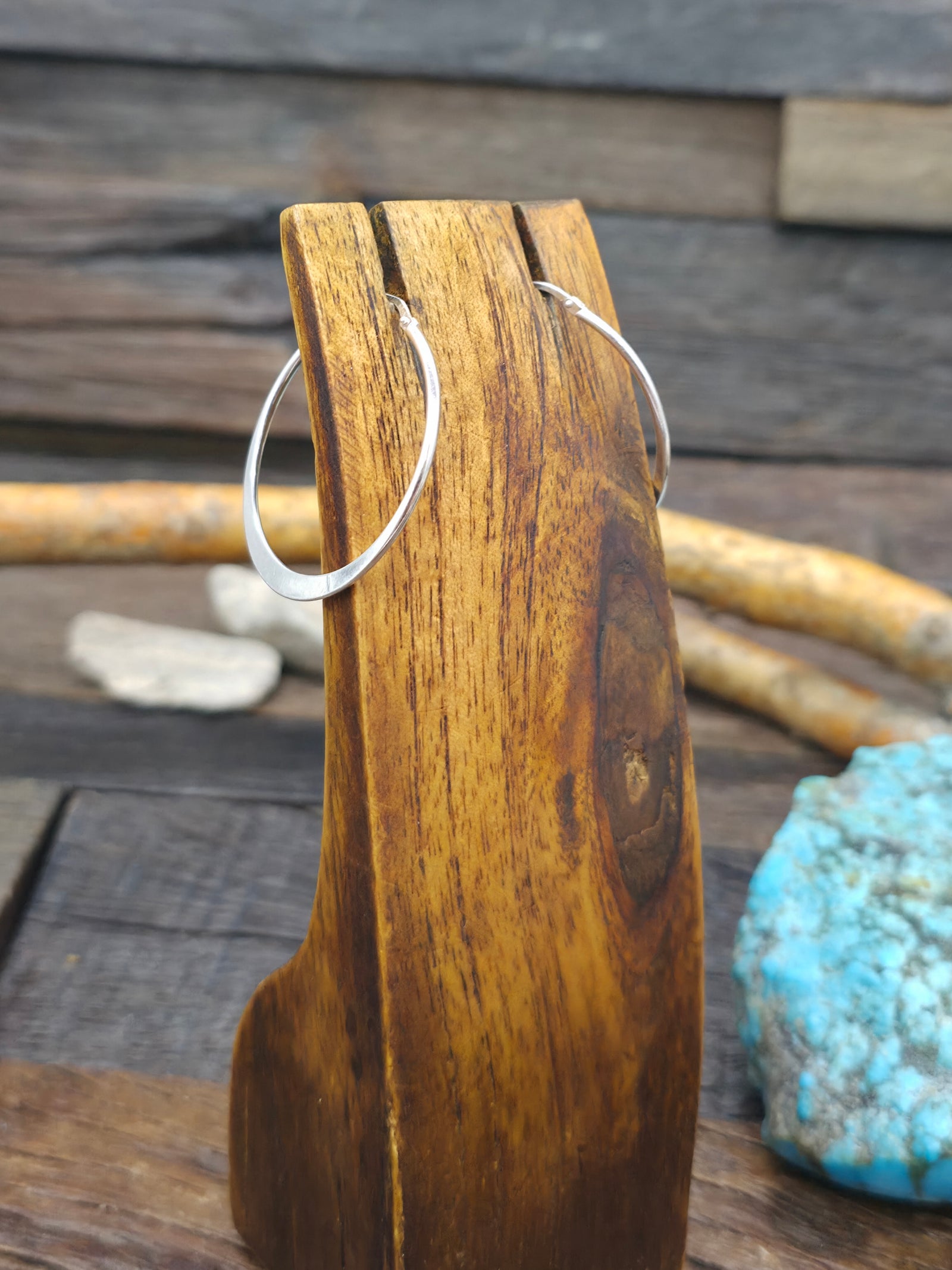 Sterling Silver Full Hoop Earrings - NON NATIVE MADE - 1 1/4 in.