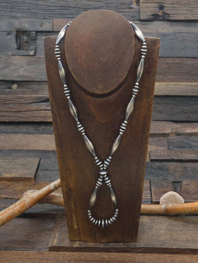 Oxidized Sterling Silver Melon Bead Lariat Necklace - 16 in. with 2 1/2 in Extender and 3 in. Drop