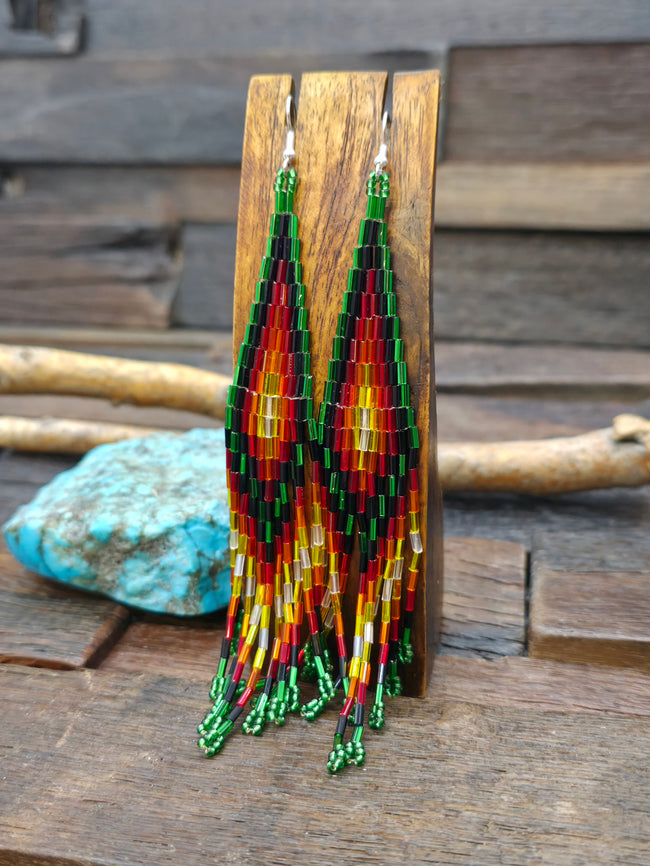 Zuni Beadwork Fringe Earrings by Aaron & Krystal Panteah