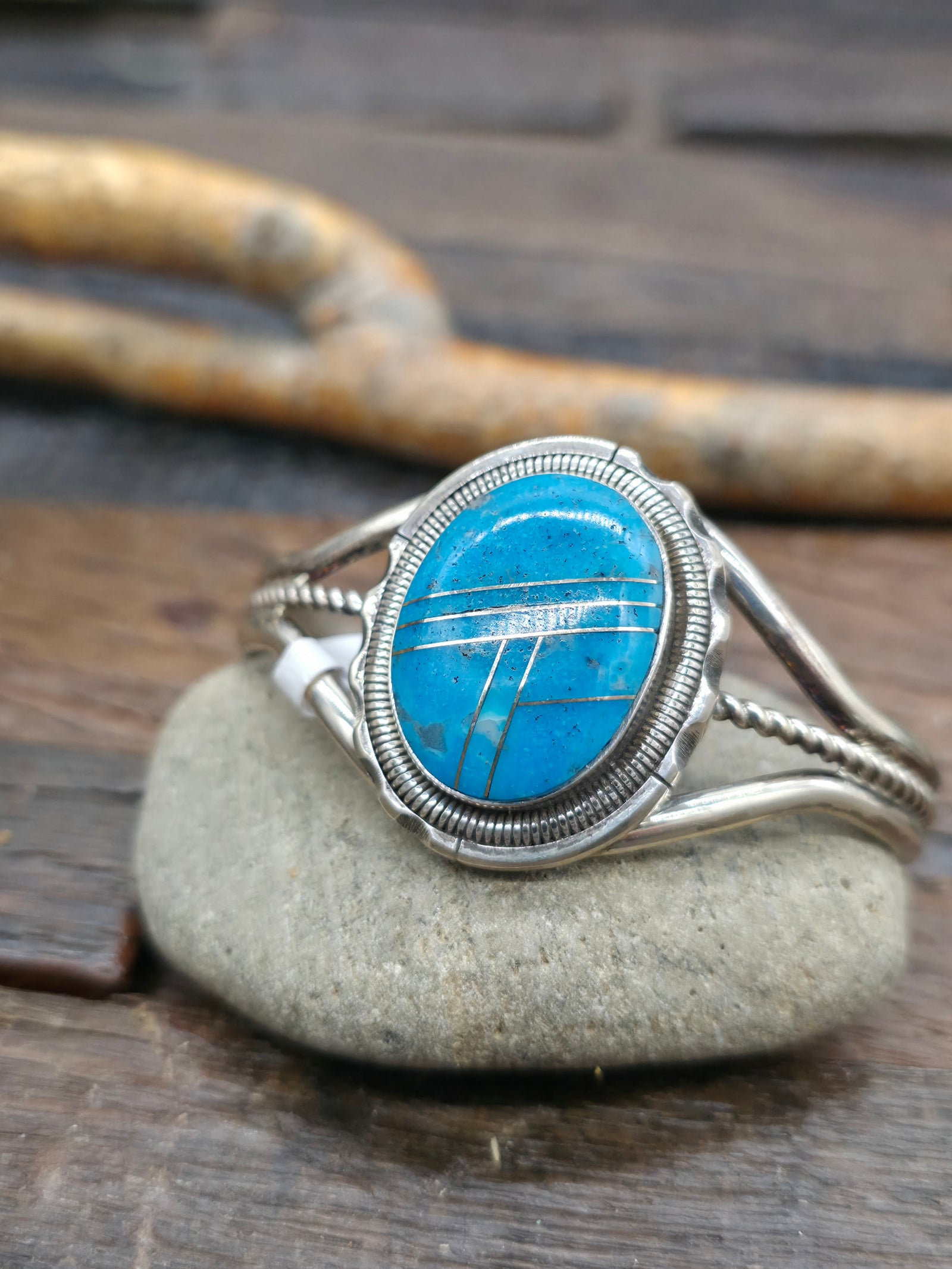 Sterling Silver Turquoise Inlay Cuff by Walter Vandever - 6 1/2 in.
