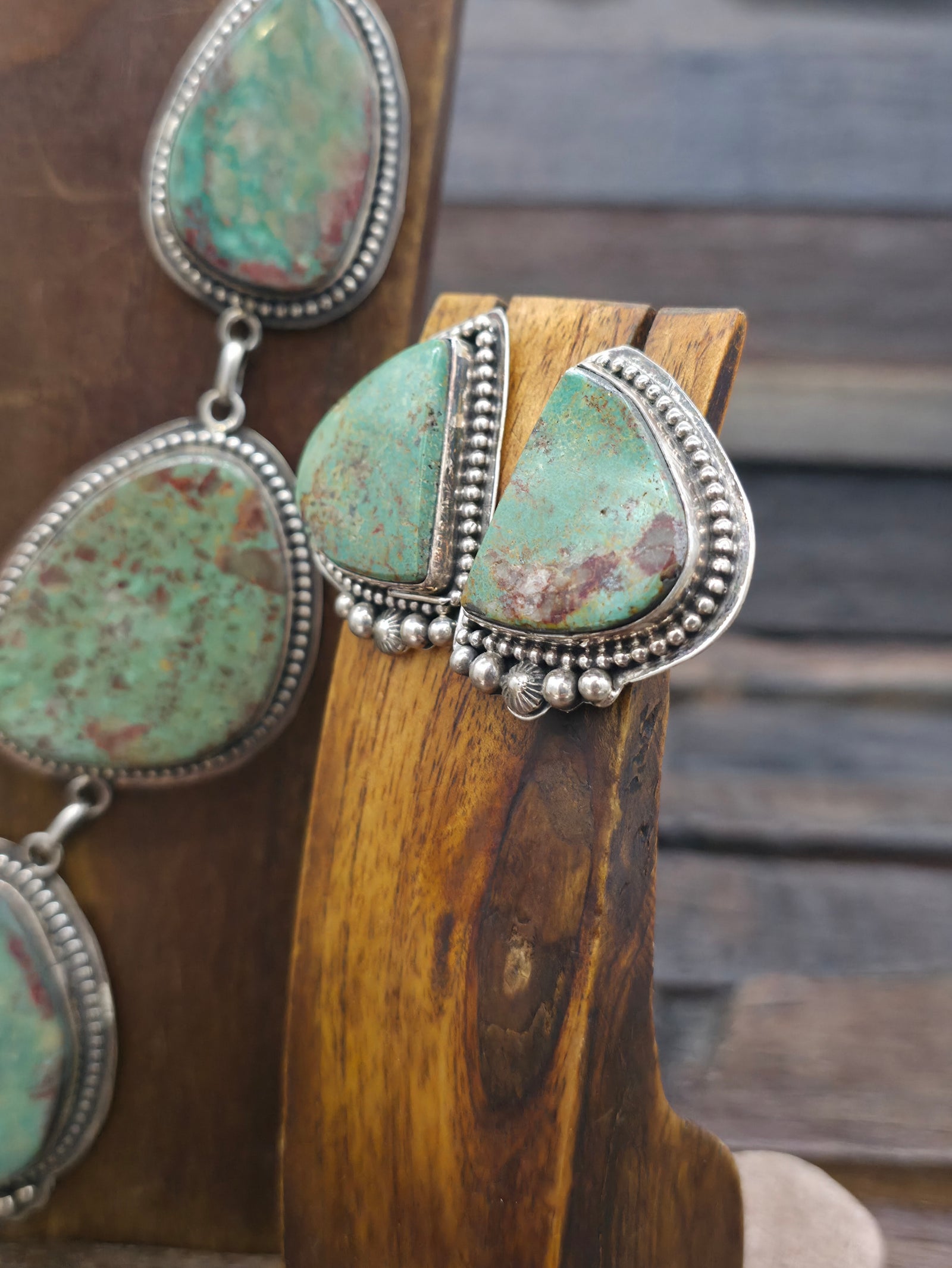 Sterling Silver Turquoise Lariat Necklace and Earring Set by LaRose Ganadanegro - 28 in.