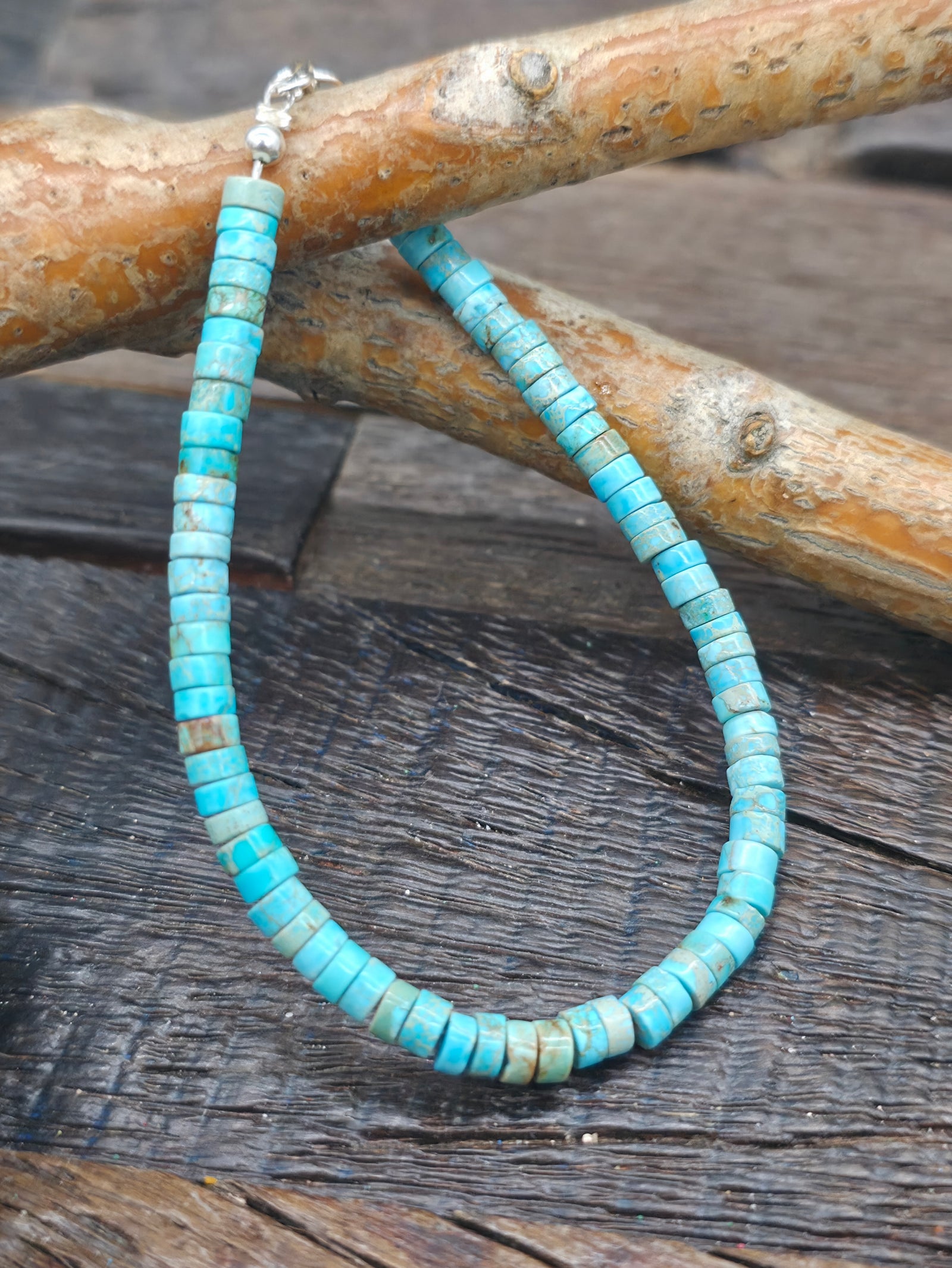Blue Turquoise Heishi Bracelet - 7 in.