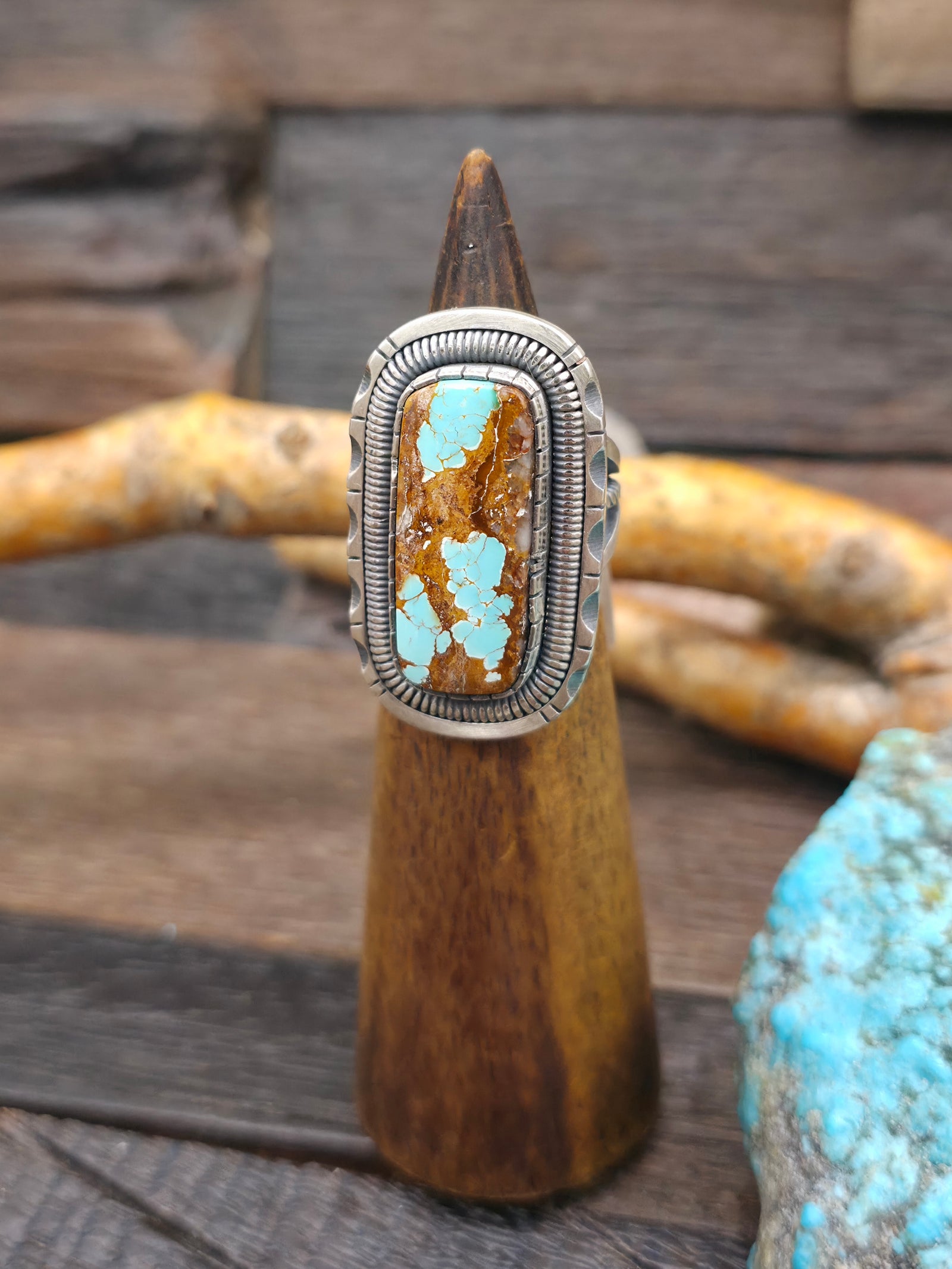 Sterling Silver Blue Gem Turquoise Ring by Walter Vandever - Size 8