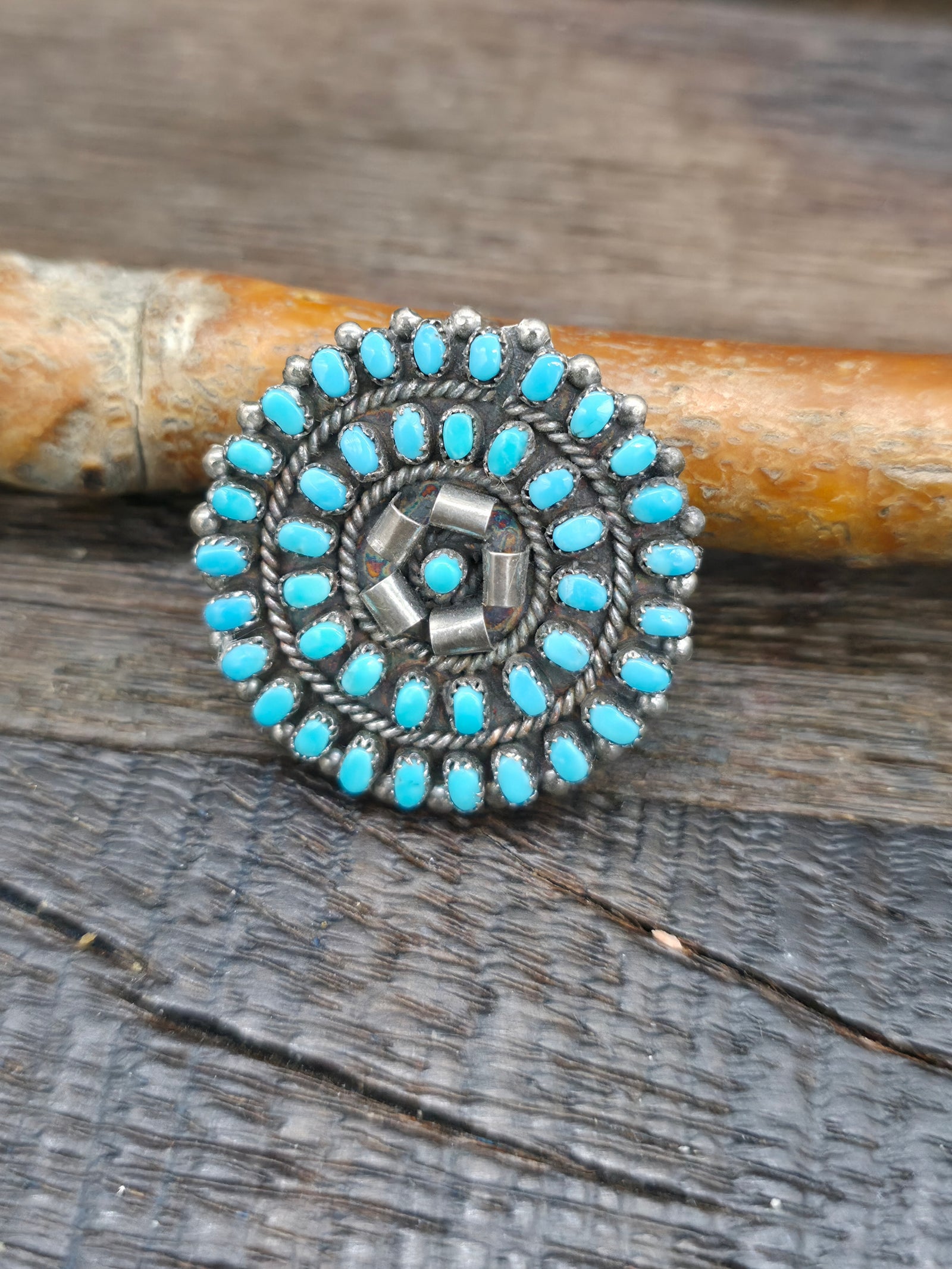Sterling Silver Turquoise Cluster Pin/Pendant by Lorenata Waleta - 1 1/4 in.