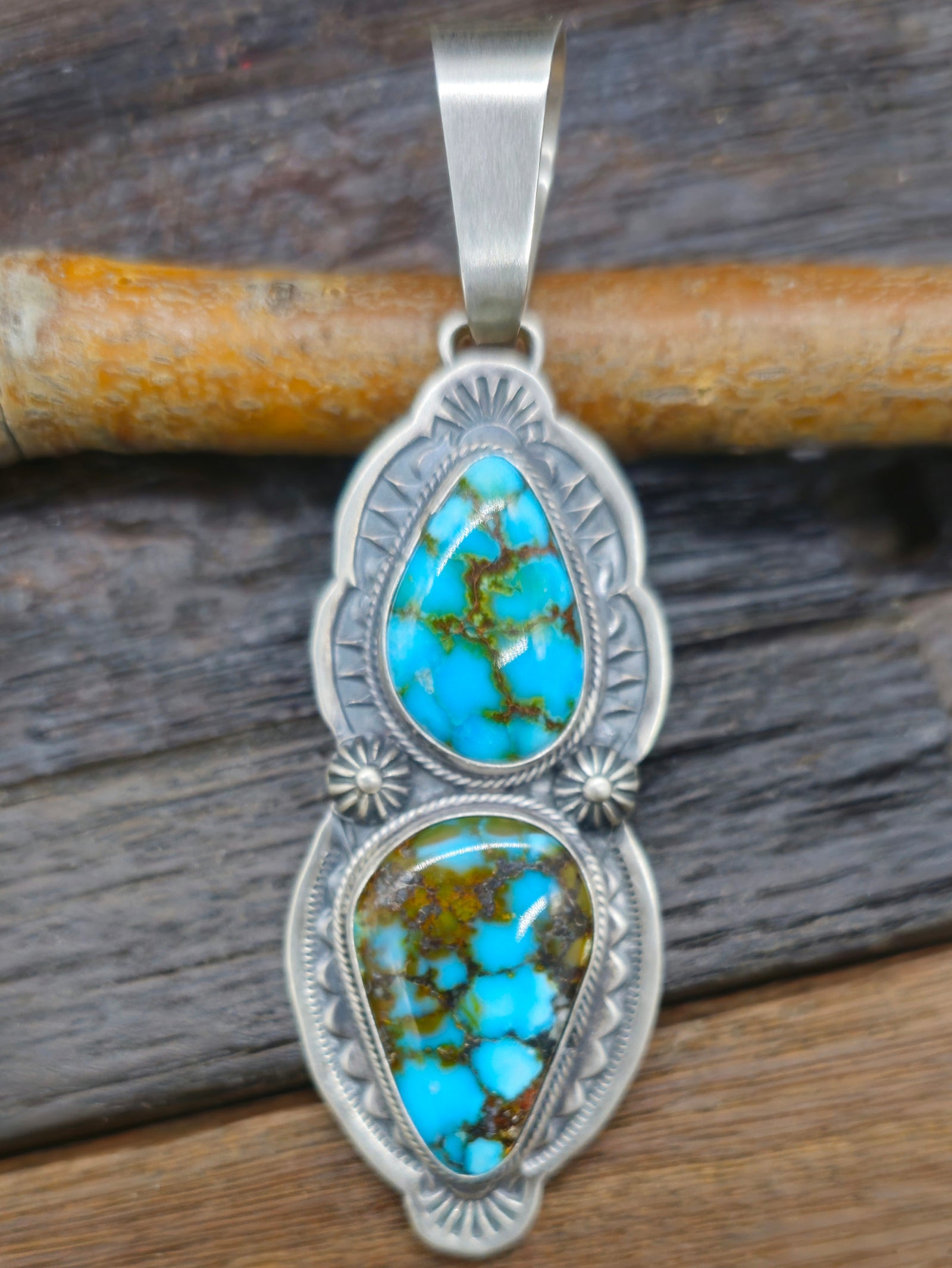 Sterling Silver Two-Stone Turquoise Pendant by Darrin Livingston