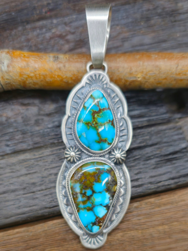 Sterling Silver Two-Stone Turquoise Pendant by Darrin Livingston