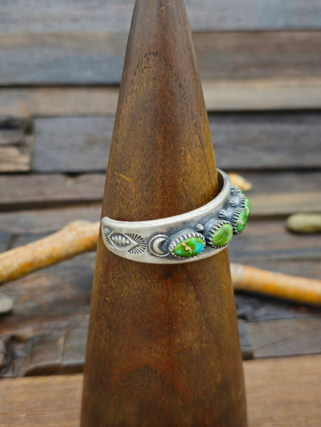 Sonoran Turquoise Stamped Sterling Silver Bracelet by Derrick Gordon - 6 in.