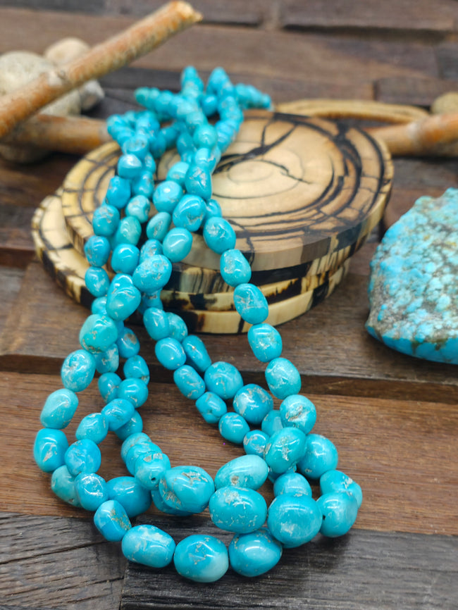 Three Strand Graduated Blue Turquoise Nugget Necklace - 30 in.