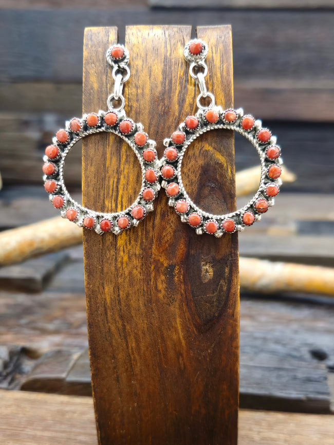 Sterling Silver Coral Petit Point Earrings by Phyllis Laate