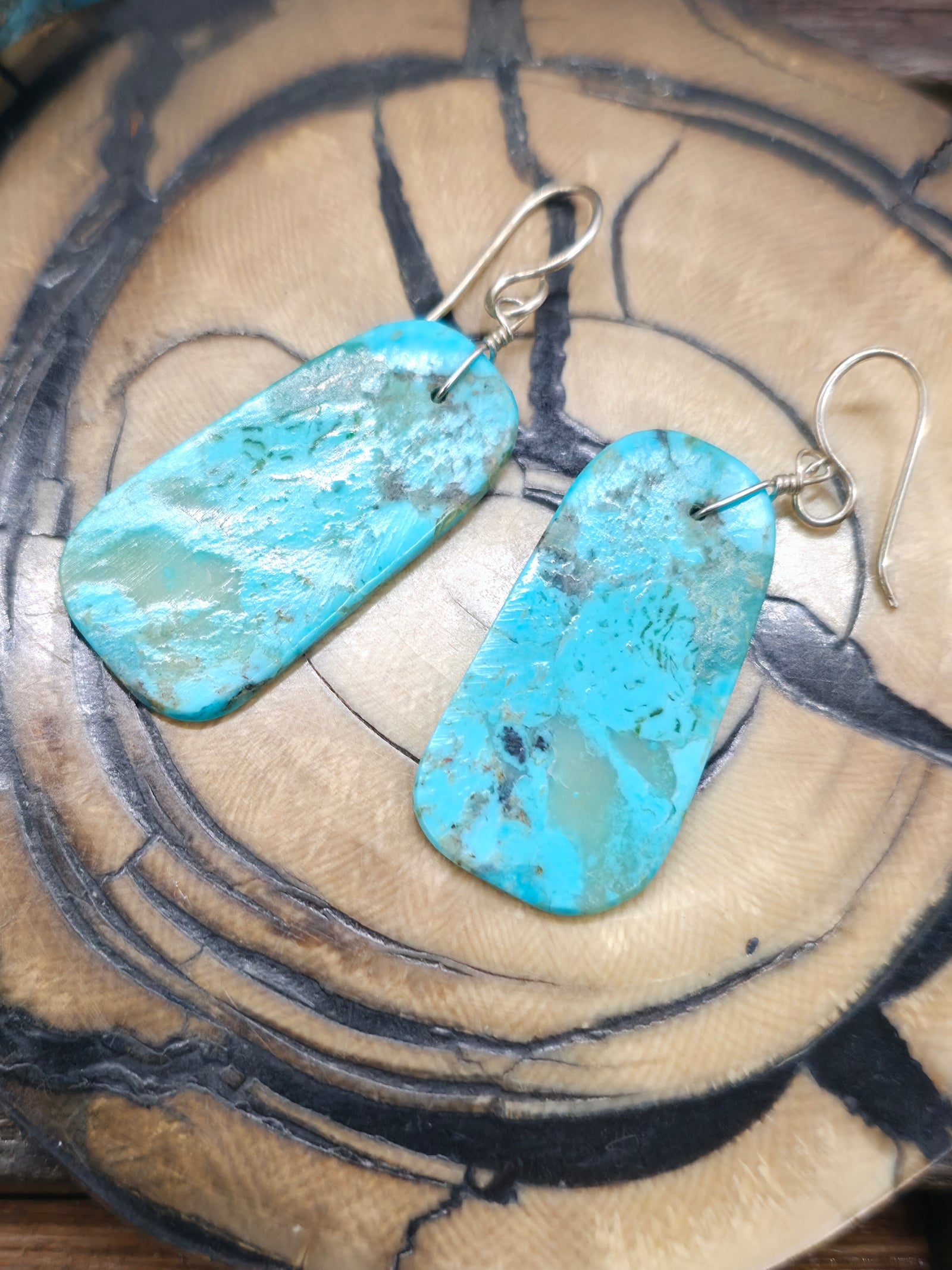 Turquoise Slab Earrings by Marcella Castillo - 2 in. by 3/4 in.