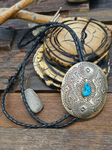 Stamped Sterling Silver and Turquoise Belt Buckle by Jolene Begay