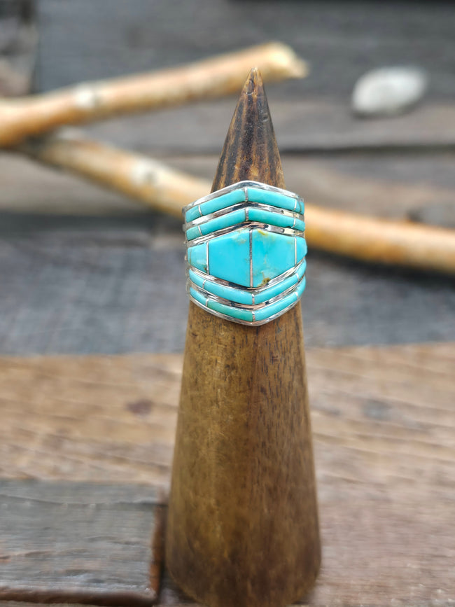Sterling Silver Turquoise Inlay Ring by Andrew Enrico - Size 8
