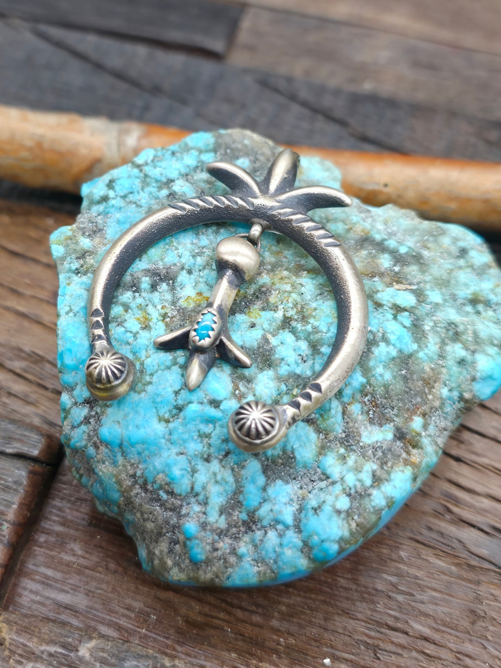Sterling Silver and Turquoise Naja Pendant by Martha Cayatineto - 2 1/2 in. by 1 1/2 in.