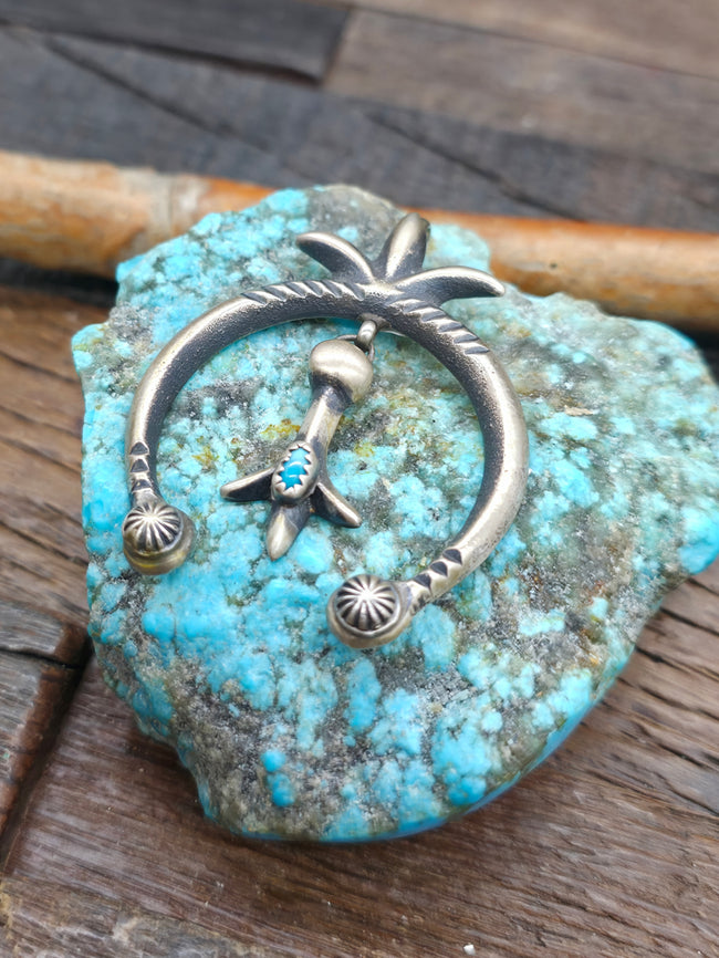 Sterling Silver and Turquoise Naja Pendant by Martha Cayatineto - 2 1/2 in. by 1 1/2 in.