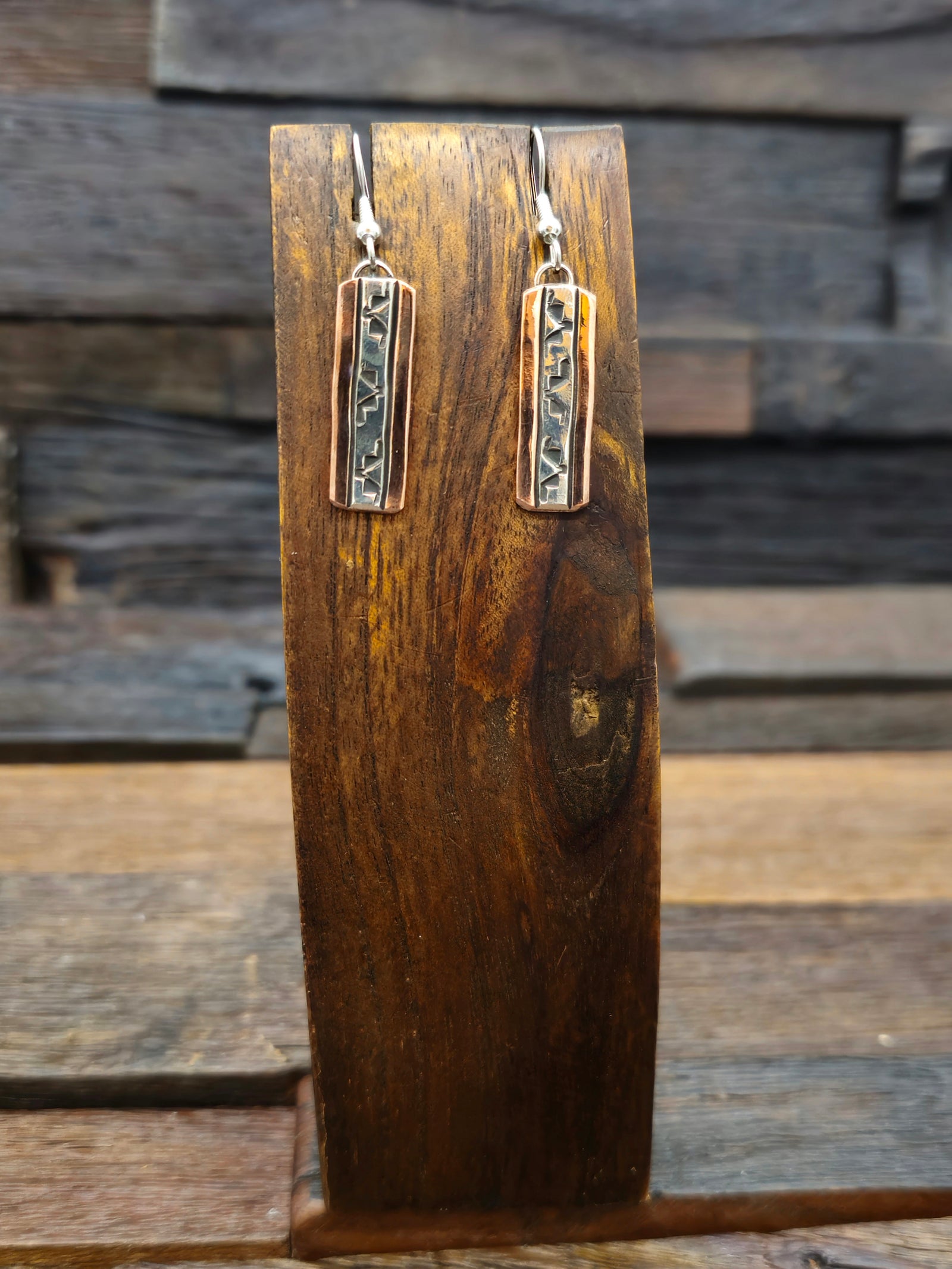Copper & Silver Small Rectangle Earring by Wylie Secatero