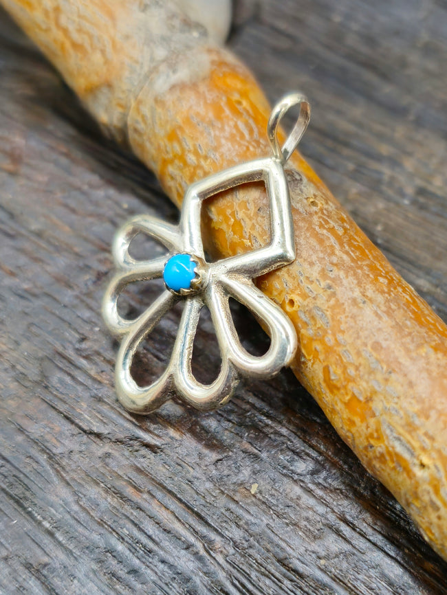 Cast Sterling Silver and Turquoise Pendant by Lorraine Chee