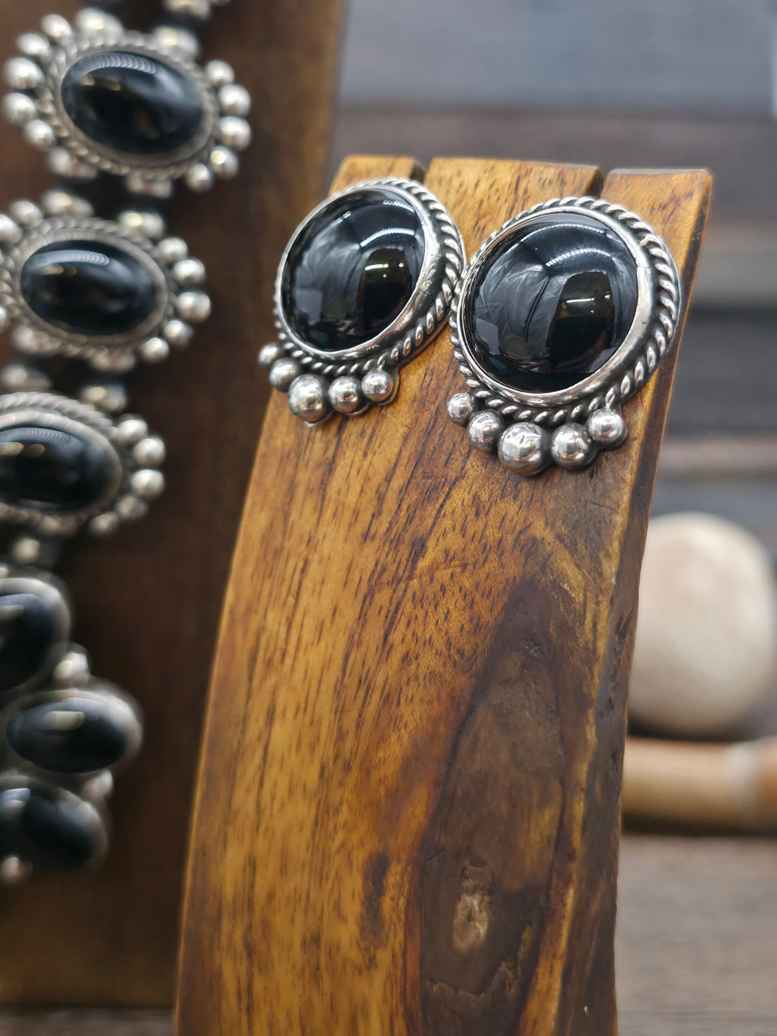 Black Onyx Necklace and Earring Set by LaRose Ganadanegro -  20 in.