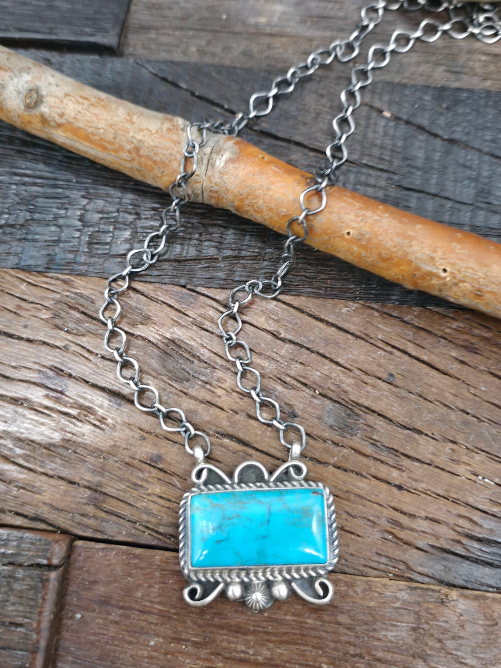 Sterling Silver Turquoise Bar Necklace by "MB" - 18 in.