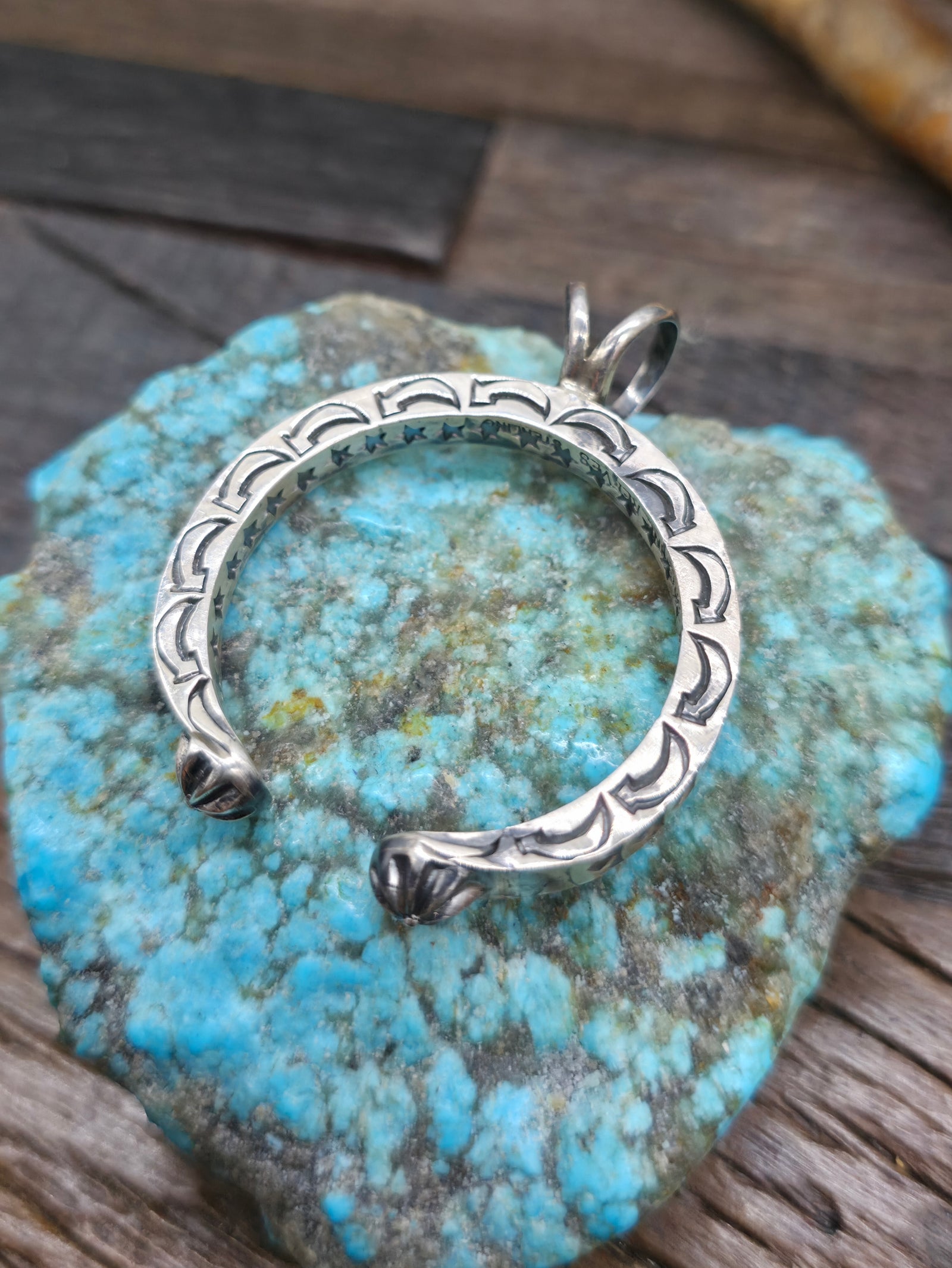 Stamped Sterling Silver Arrows and Swoops Naja Pendant by Sunshine Reeves - 2 in. by 1 3/4 in.