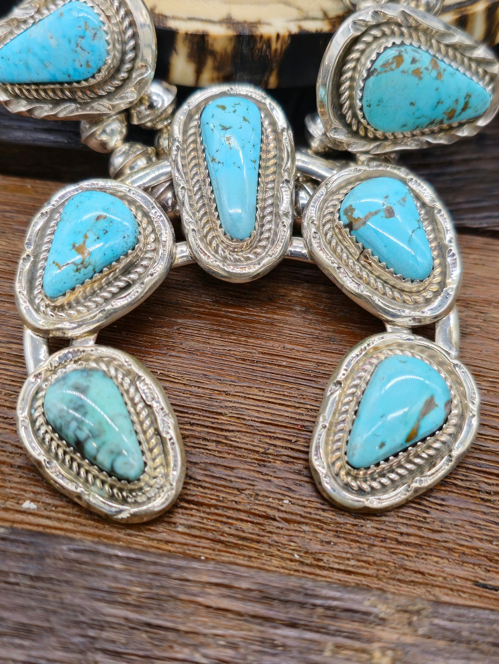 Red Mountain Turquoise Squash Blossom Necklace and Earring Set by Julia Etsitty