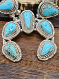 Red Mountain Turquoise Squash Blossom Necklace and Earring Set by Julia Etsitty