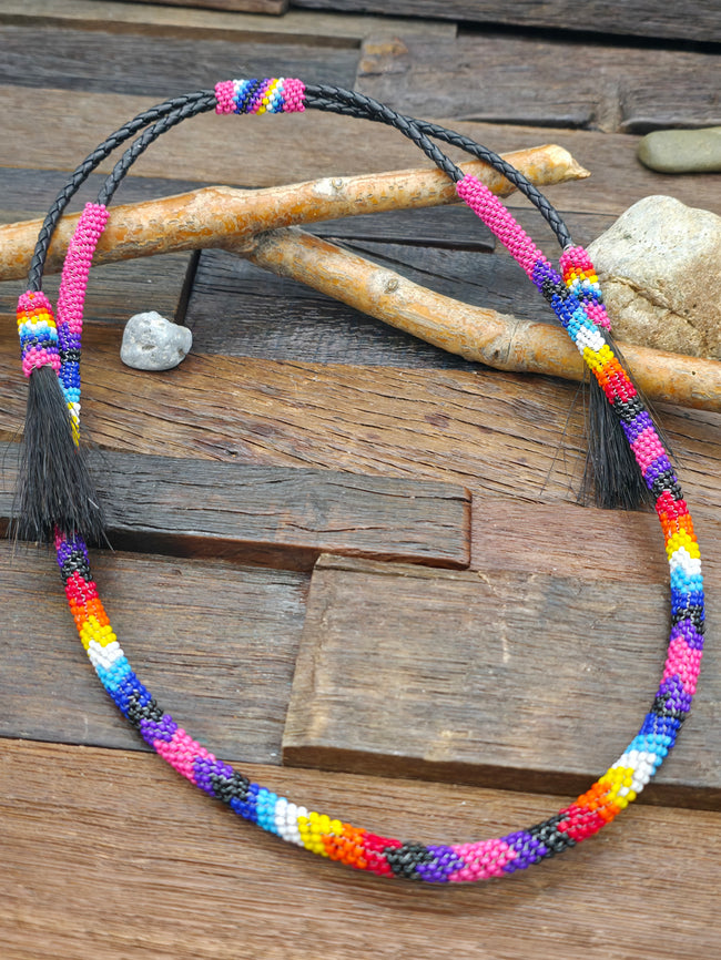 Pink Beaded Horsehair Hat Band - 40 in.