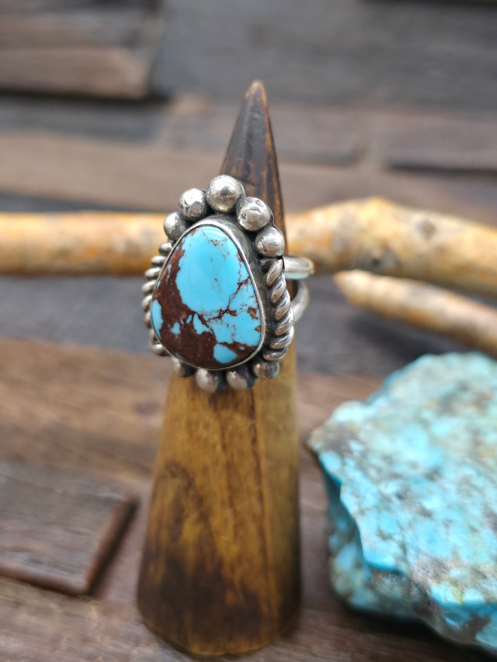 Sterling Silver Kingman Turquoise Statement Ring by Jacob Troncosa - Adjustable