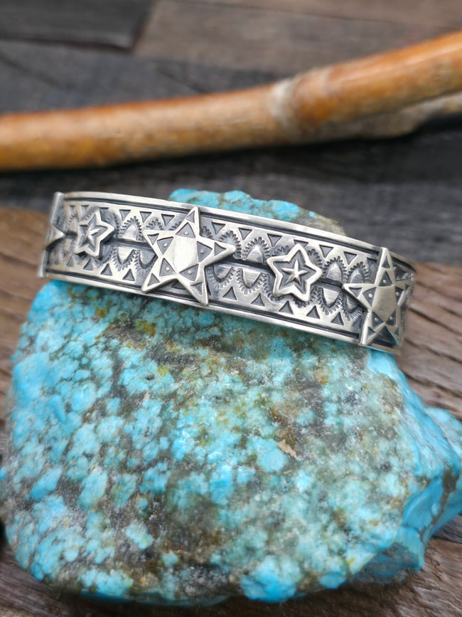 Stamped Sterling Silver Star Bracelet by Bo Reeves - 6 3/4 in. with Gap