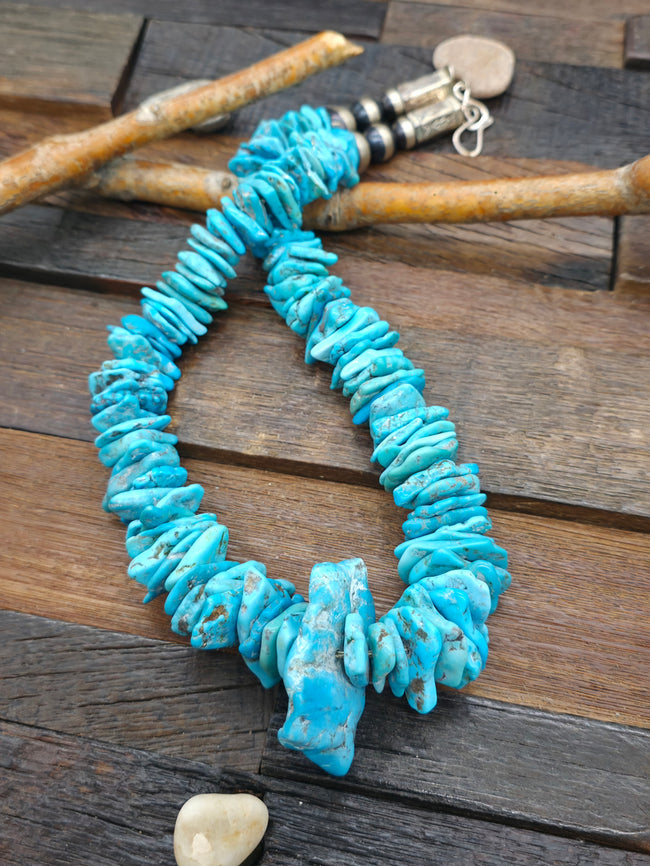 Extra Large Mixed Turquoise Nugget Necklace with Sterling Silver Beads and Caps by Fred Archuleta  - 25 in.