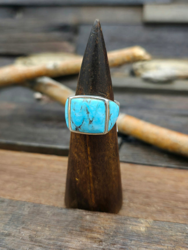 Turquoise Inlay Sterling Silver Ring - Size 10 1/4