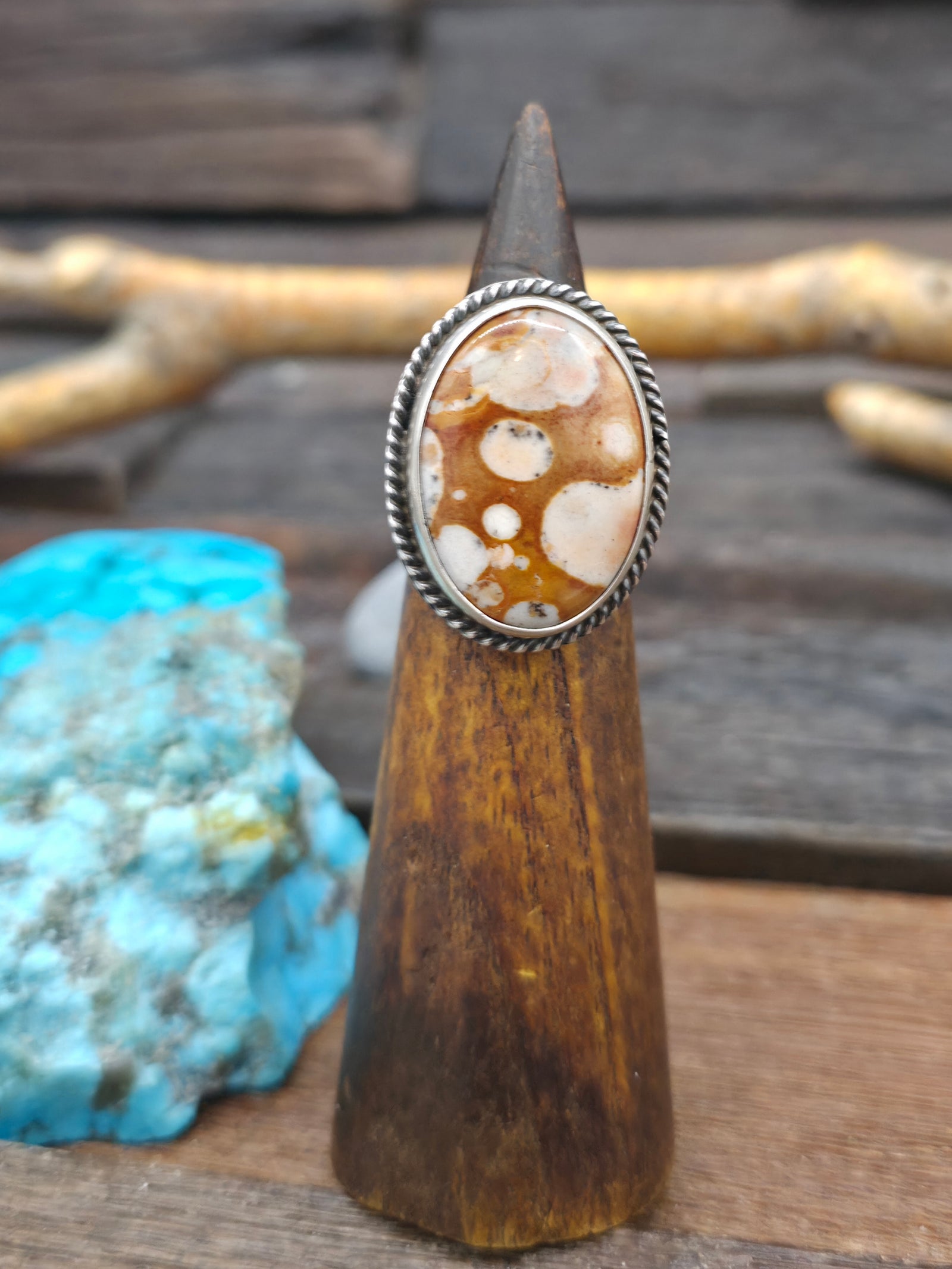 Deerfawn Jasper Sterling Silver Ring - Adjustable