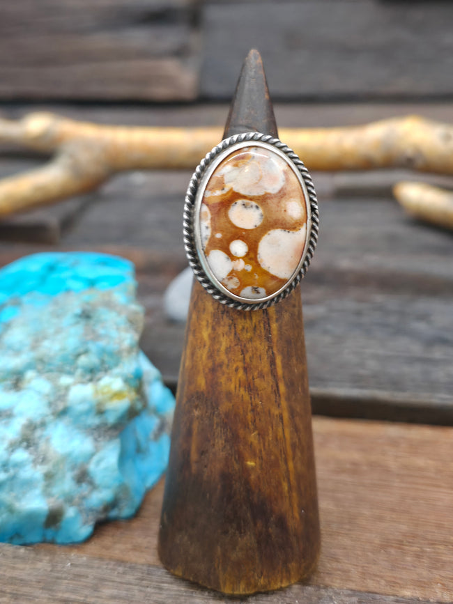 Deerfawn Jasper Sterling Silver Ring - Adjustable