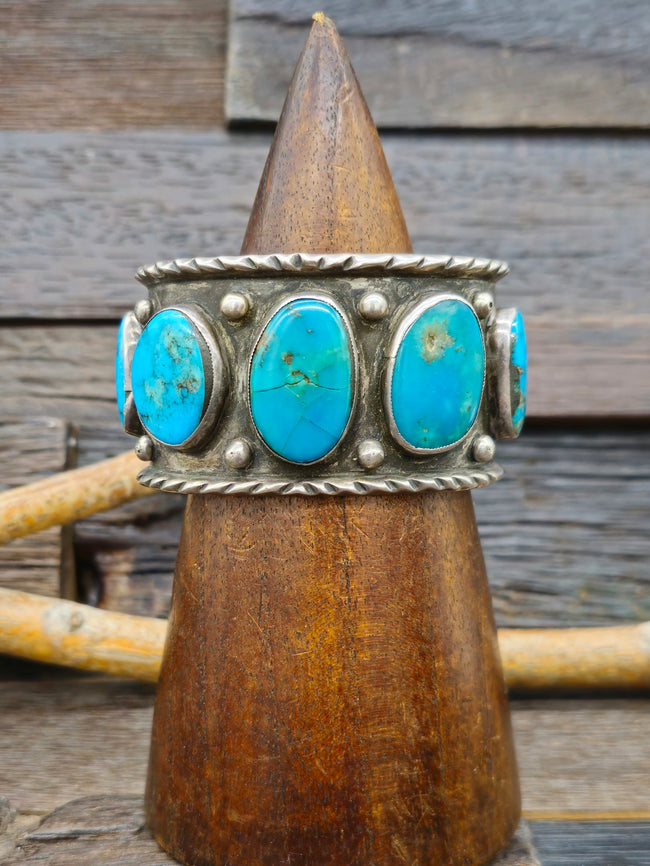Vintage/Estate Sterling Silver Five Stone Turquoise Cuff - 7 in.