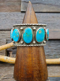 Vintage/Estate Sterling Silver Five Stone Turquoise Cuff - 7 in.