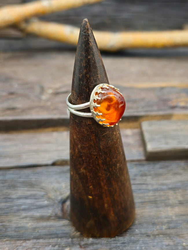 Sterling Silver Amber Ring by Jeff Lucio Size 8