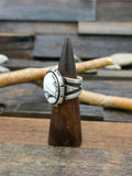 Wide White Buffalo and Sterling Silver Ring by C. Willie - Size 12