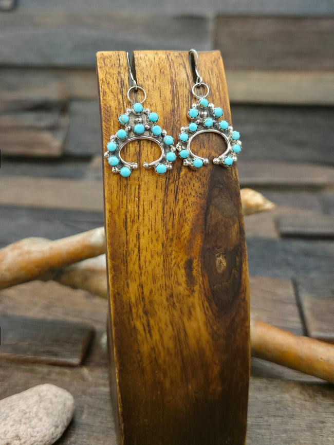 Turquoise and Sterling Silver Zuni Naja Earrings by Joanne Cheama - 1 3/4 in. by 7/8 in.
