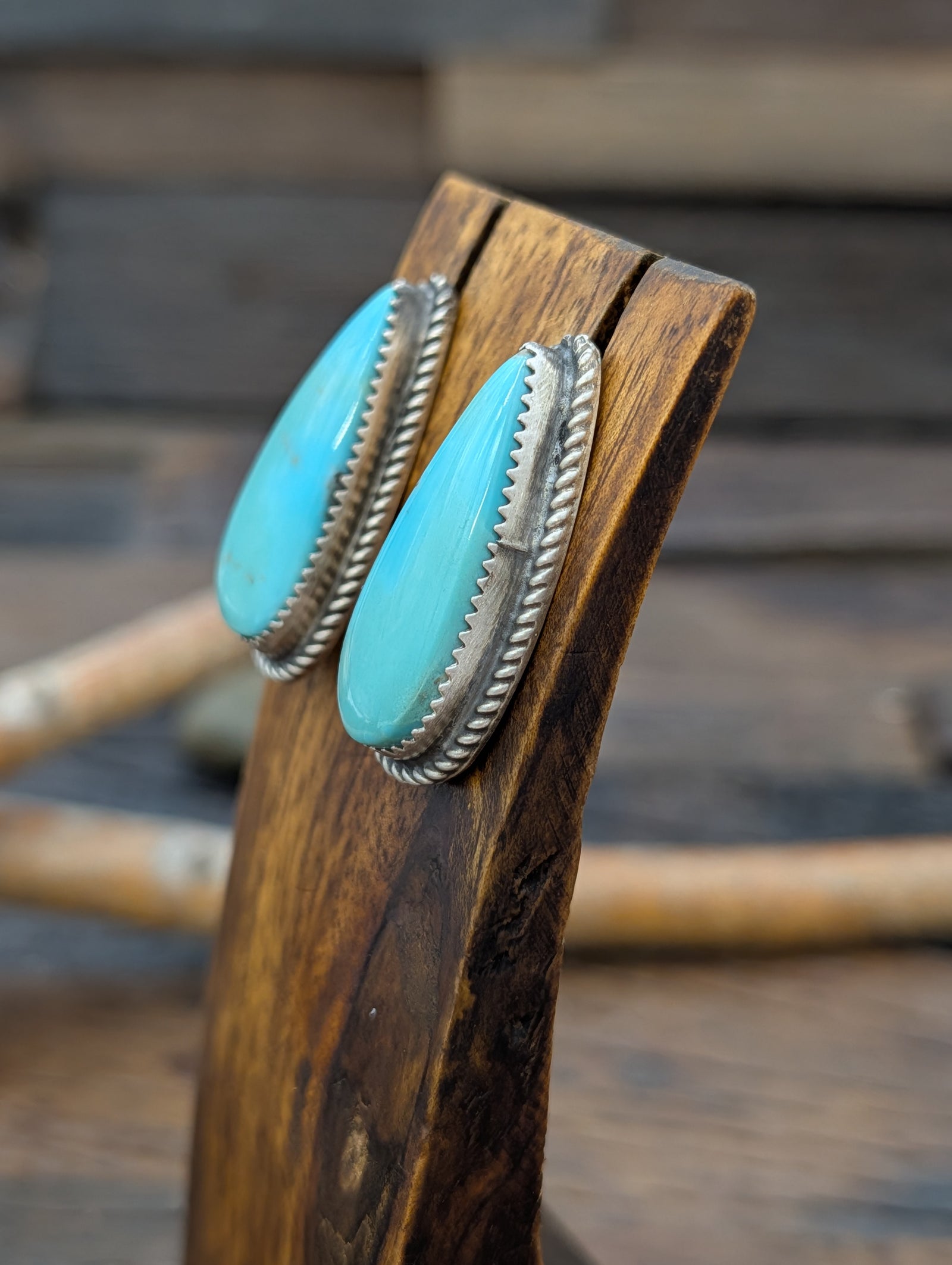 Sterling Silver Kingman Turquoise Post Dangle Teardrop Earrings by Donovan Nez
