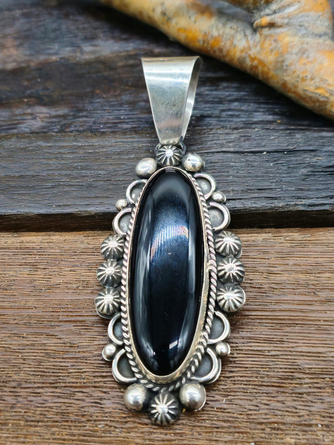 Sterling Silver Black Onyx Oval Pendant by Mary Ellen
