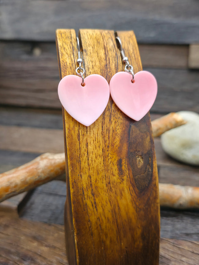 Pink Conch Shell Heart Earrings - 2 in. by 1 in.
